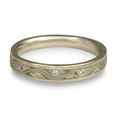 Extra Narrow Wind and Waves With Diamonds Wedding Band in 18K White Gold